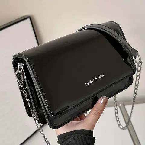 2025 New PU Leather Mini Crossbody Bag for Women 2 Compartments Flip Rectangle Shape Shoulder Bag/Chest Bag Silver Black