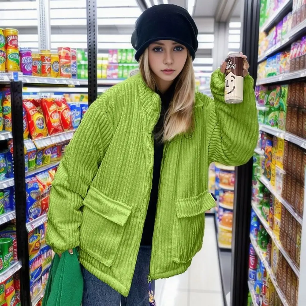 

Women's Cotton-Padded Coat Autumn Winter Thickened Loose Workwear Fashionable Short Corduroy Couple down Jacket