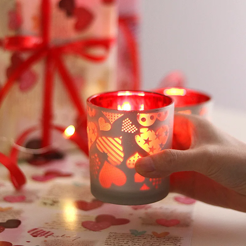 

Candle Holder Valentine's Day Gift Letter Red Christmas Candlestick Plated Glass Empty Cup Festival