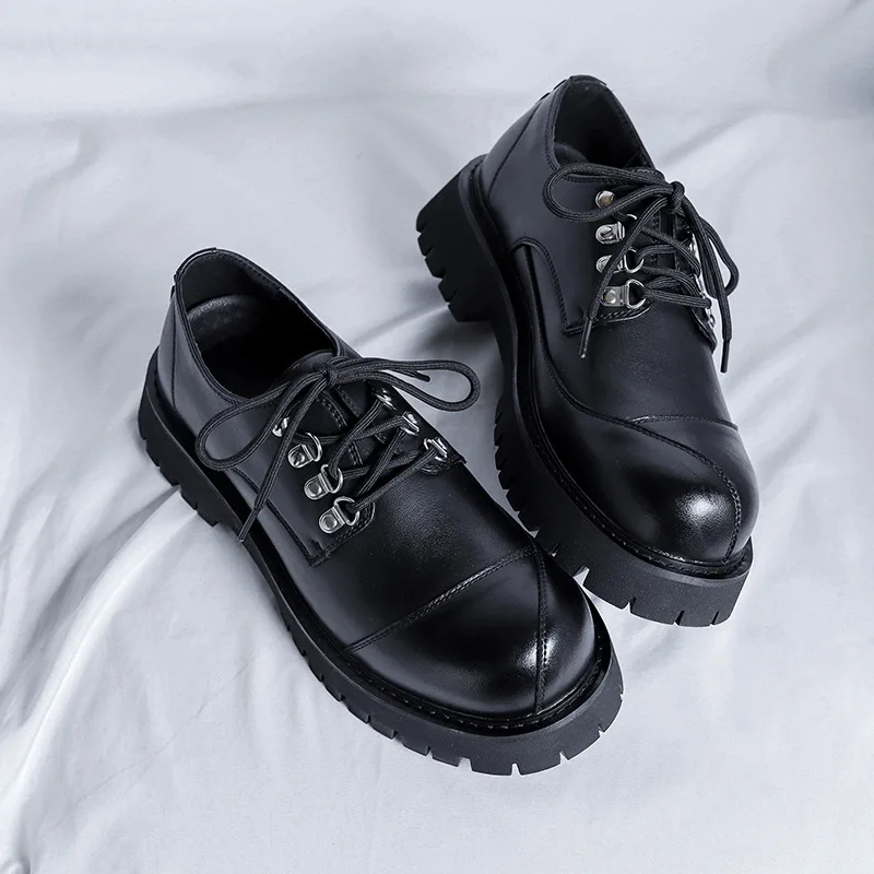 New Height Increasing Men Casual Leather Shoes Black Vintage British Dress Loafers Business Breathable Lace-up Luxury Sneakers