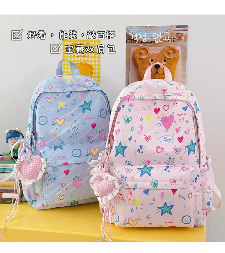 College Style Sweet Graffiti Style Backpack Women's Large-capacity Campus College Student Schoolbag Girl Lightweight Backpack