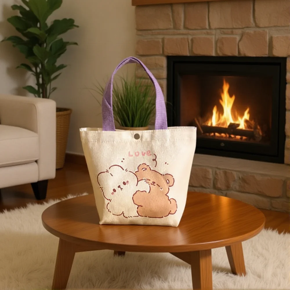 Multifunctional Canvas Tote Bag Casual Shopping Bag For Women Versatile Cartoon Tote Bag Stylish Handbag Simple Portable