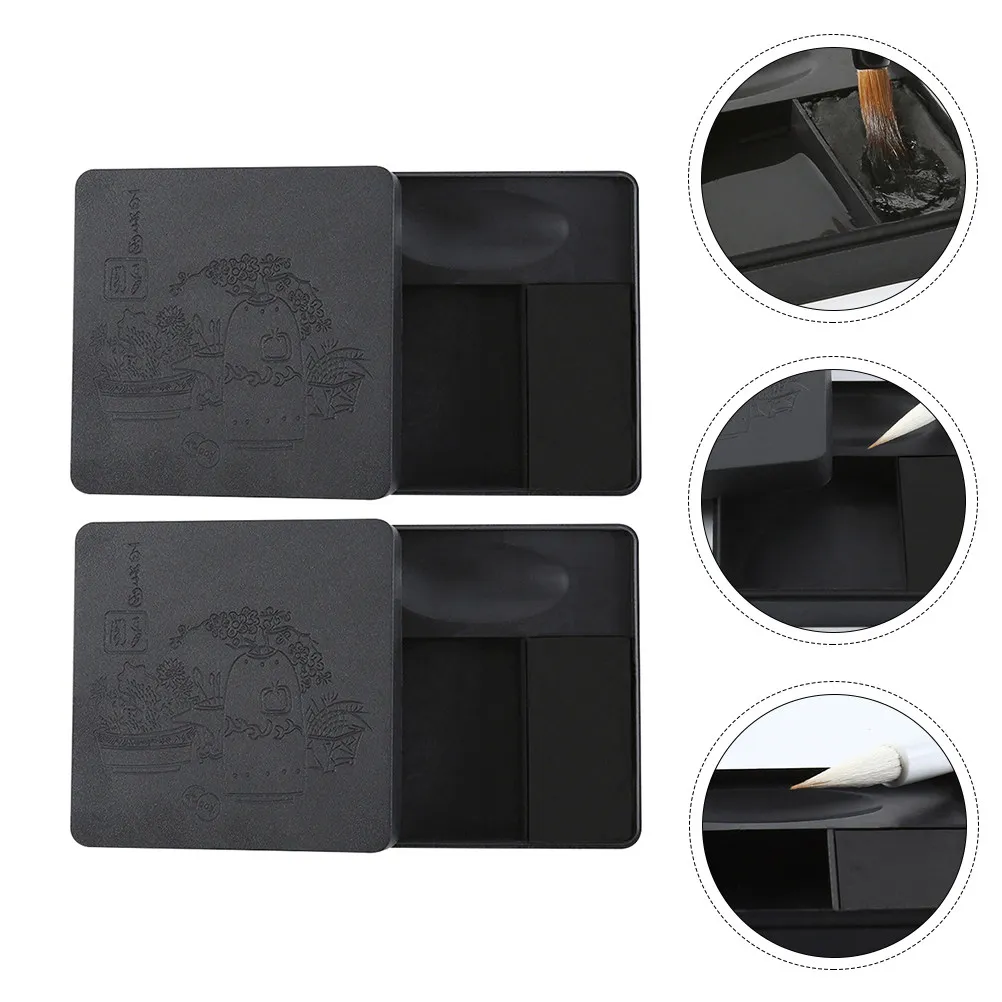 

2Pcs Anti-Leak Ink Box Premium PP Calligraphy Ink Container Lid Design for Sumi Painting Calligraphy Practicing Supply Student