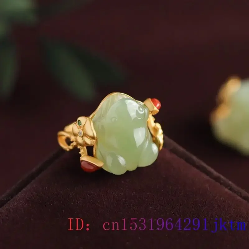 Green Jade Frog Rings Charms Natural Designer Accessories Amulets Talismans Fashion Jewelry Adjustable Ring Women 925 Silver