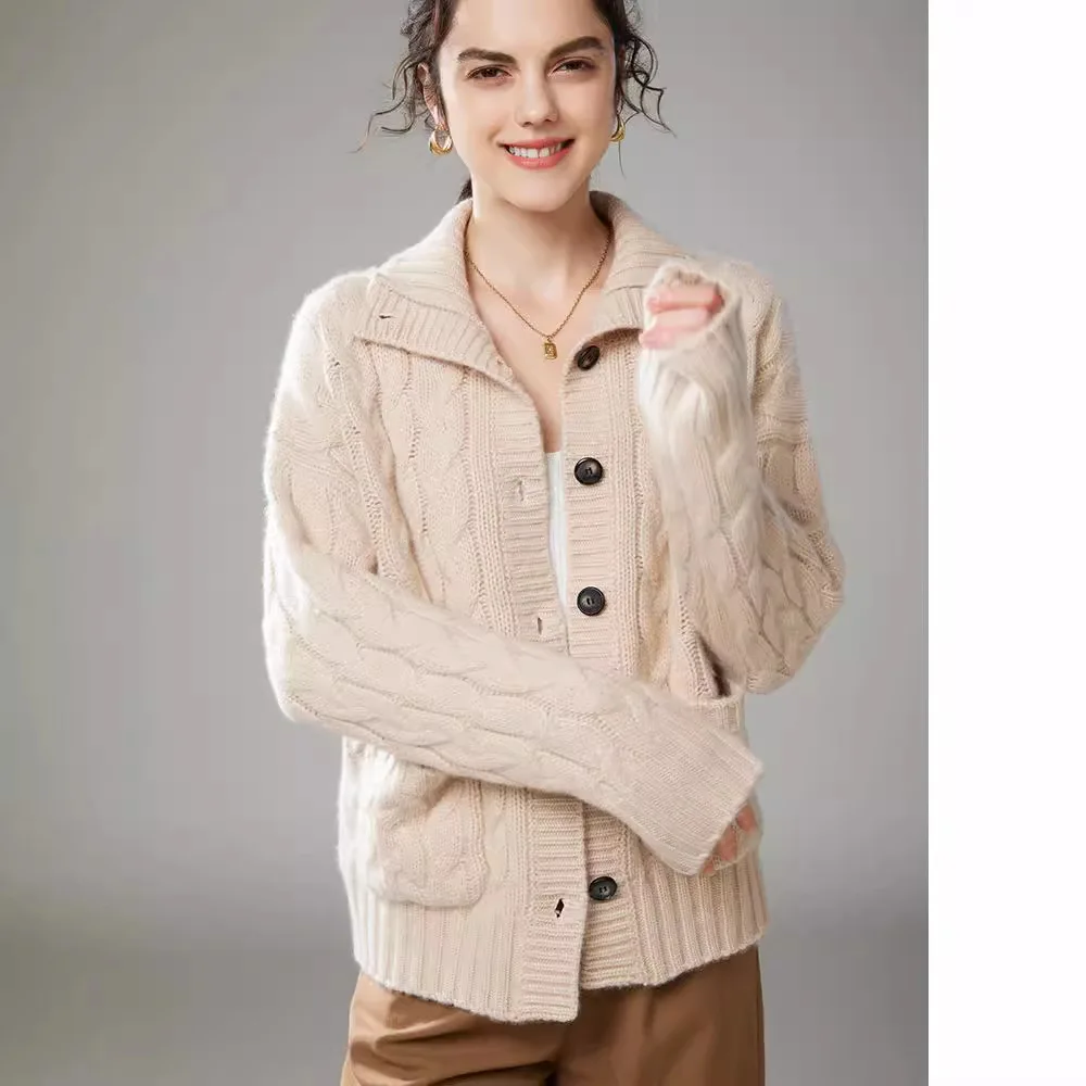 Thickened Sweater Jacket For Women In Autumn Winter, Loose Lazy Style, With A Lael, Cashmere Knitted Cardigan, And High Neck