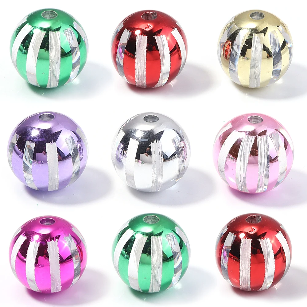 

10 шт. акриловые бусины прозрачные рождественские цветные гальванические круглые бусины с арбузным рисунком для изготовления ювелирных изделий своими руками браслеты