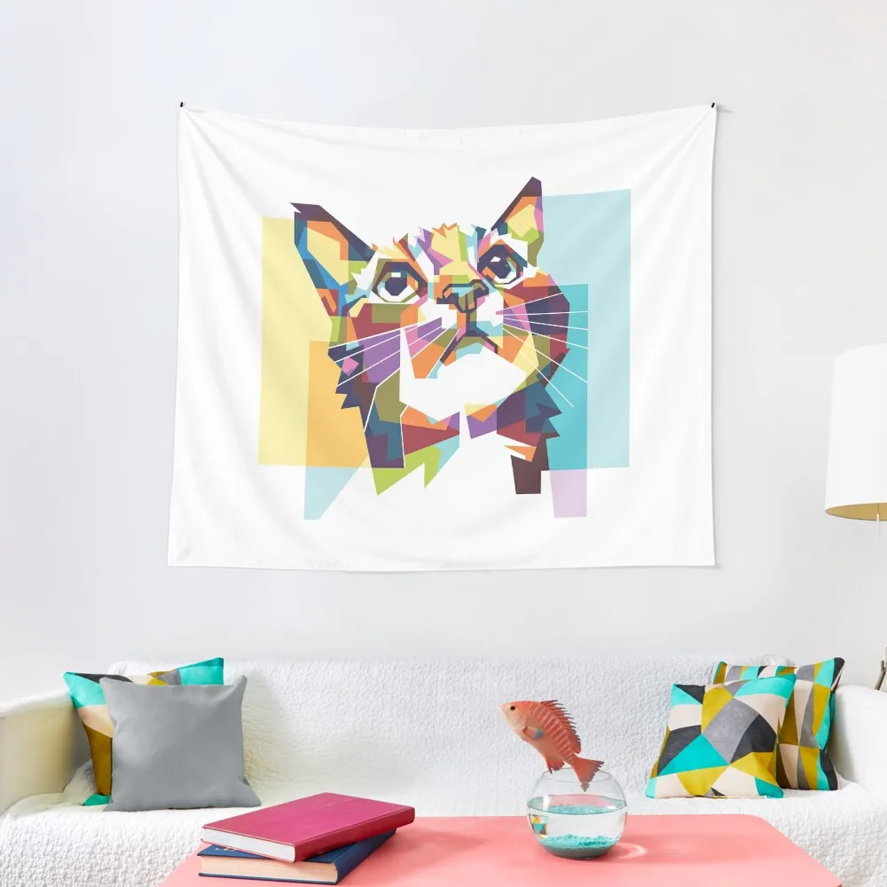 

Kitty cat feline kitten Cute colorful cool rainbow geometric hippie hippy abstract hipster tie dye Tapestry