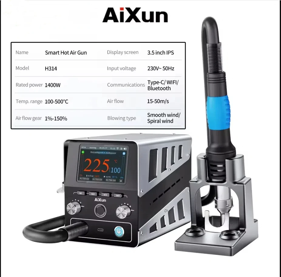 Aixun H314 Intelligent Heteluchtpistool Soldeerstation 1400W Digitale High Power BGA Rework Verwarming Station Met Mondstuk