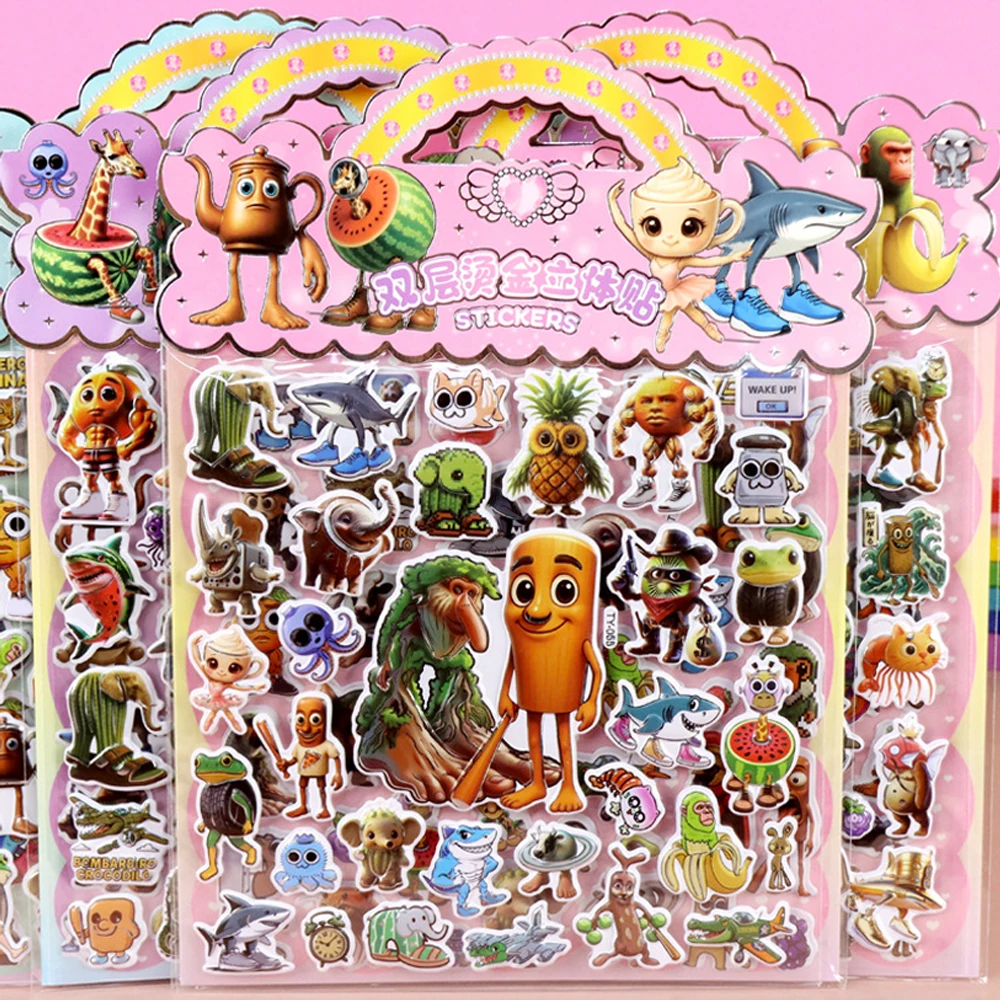 Autocollants à bulles d'animaux cerveau italien pour enfants, autocollant 3D Double couche, imperméable, pour vélo et ordinateur portable, Tung Tung Tung Sahur, DIY bricolage, cadeau