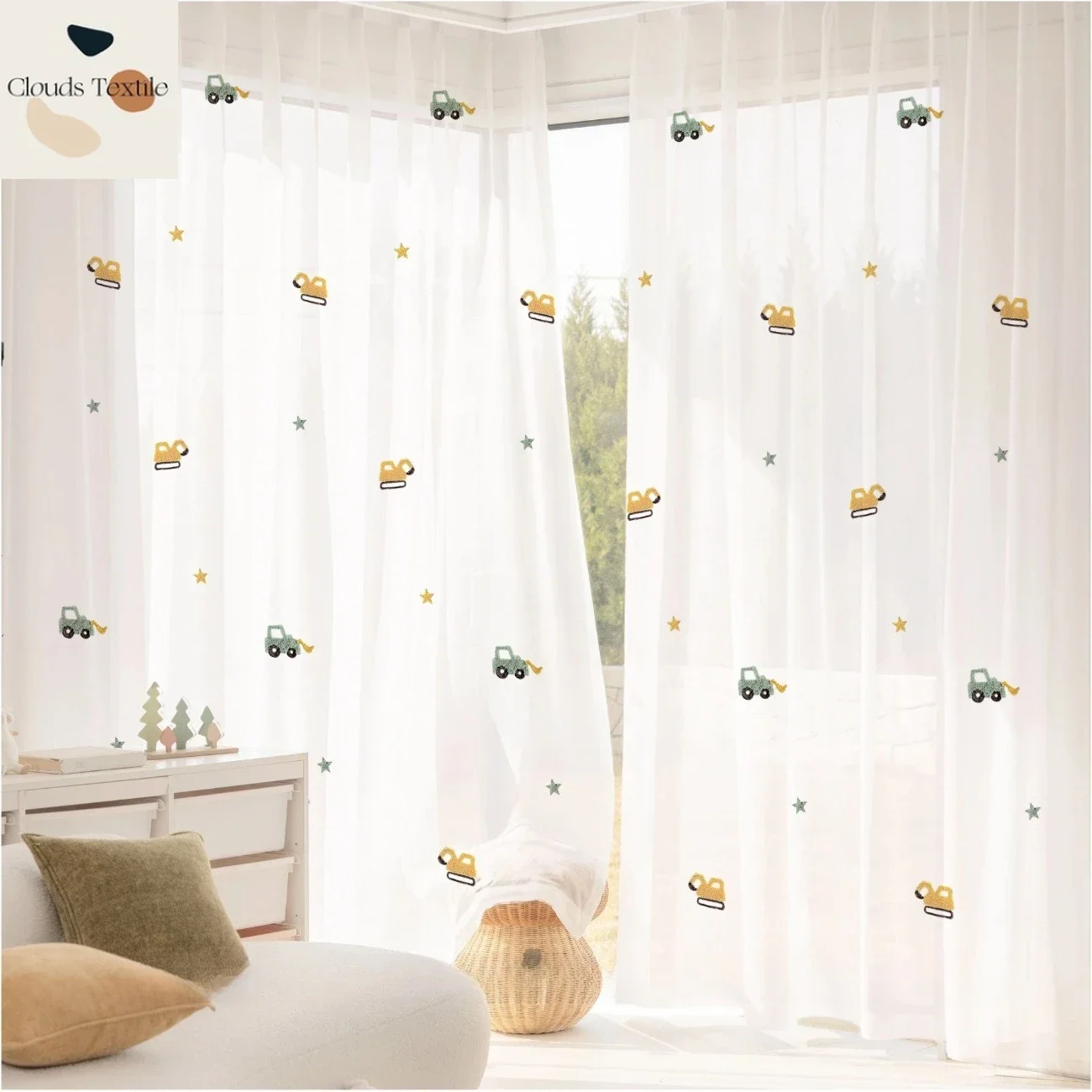 Customized Cartoon Jacquard Curtain for Children's Fun Window Screen Decor Curtains for Living Dining Room Bedroom White Tulle