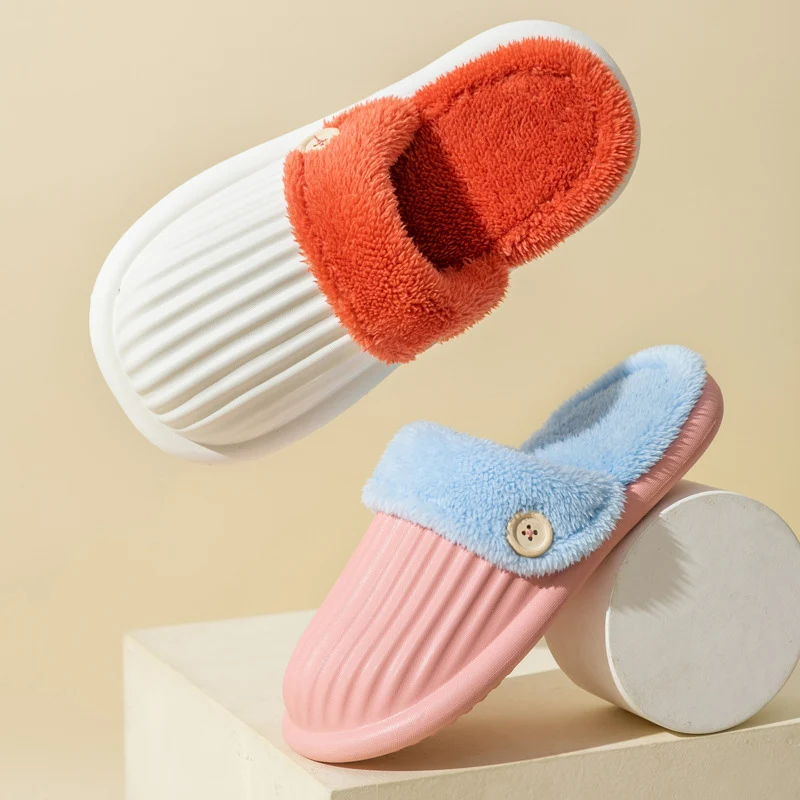 2024 Fashion Waterproof Cotton Slippers Women Winter Non Slip Soft Sole Slides Woman Detachable and Washable Inner Home Shoes