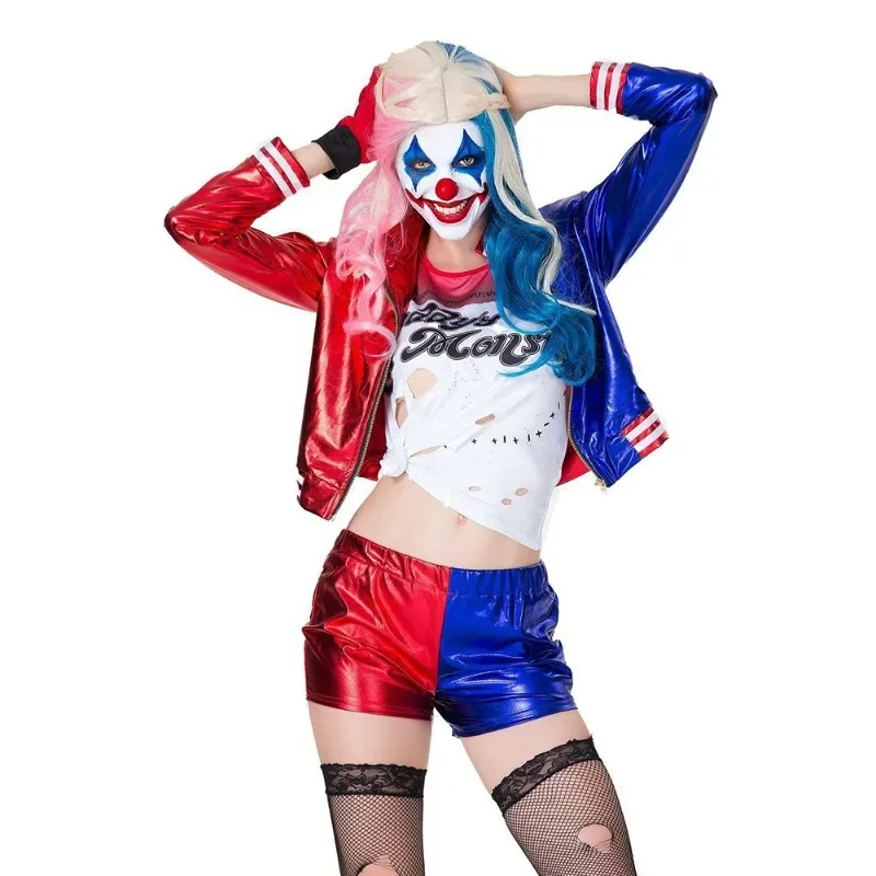 Halloween Costume Clown Cosplay Costume Adult Women Sexy Suit Irregular T-shirt Short Halloween Harleen Quinzel Suicide Cosplay view 2