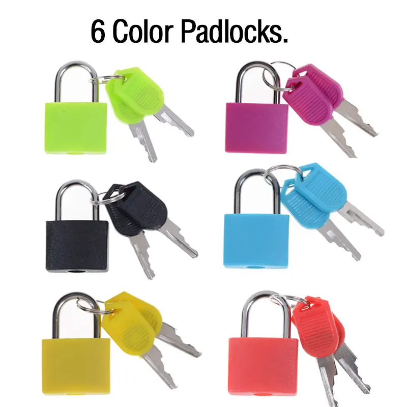 New 6 Colors Small Mini Strong Steel Padlock Travel Tiny Suitcase Anti-Theft Lock with 2 Keys