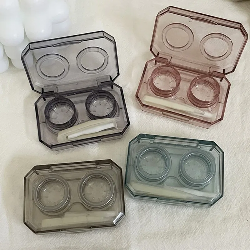 Transparent Contact Lens Box Small Square Plastic Portable Immersion Storage Kit Tweezers Remover Tools Travel Container Set