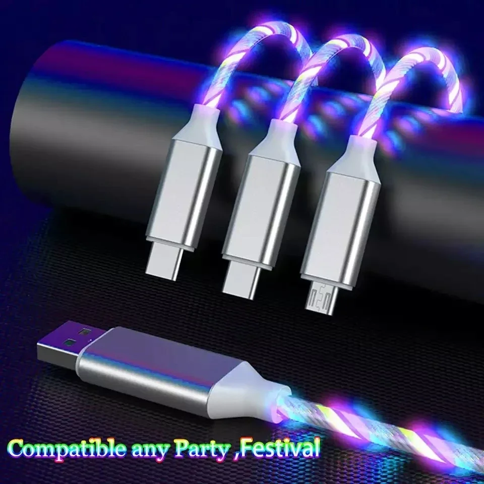 MVQF 3in1 5A Mobile Phone USB Cable for IPhone Lighting Following Wire Data Transmission Fast Charging Cable for Huawei Xiaomi
