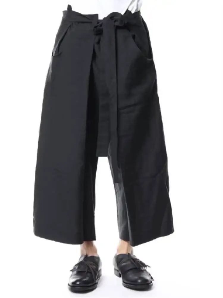 Spring/Summer Men Loose Pants Wide Leg Design Pants Black Straight Leg Pants Water Sleeve Laid Pants