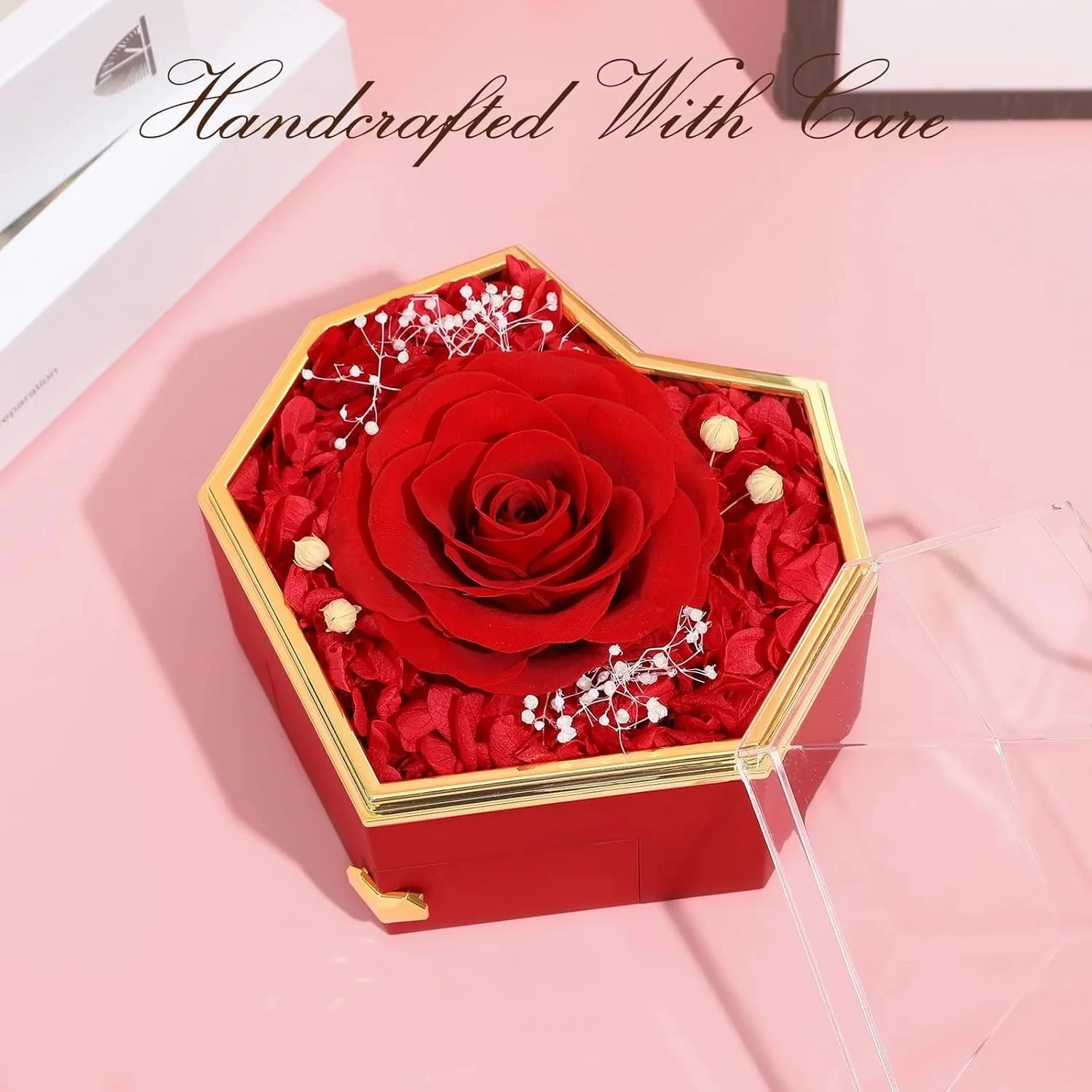 New Hot Selling Valentine's Day Gift Ocean Heart Love Necklace with Eternal Rose Jewelry Box For Girl Mother Christmas Gifts