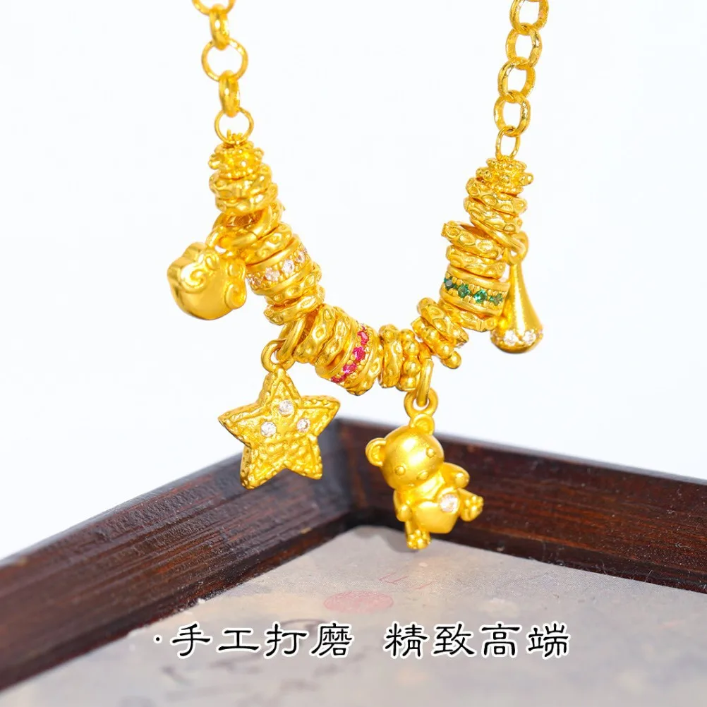 Basic Style Waterdrop Hammered Wrapped Fashion All-match Clavicle Necklace Women 24K Gold AU999 Must-have Stylish