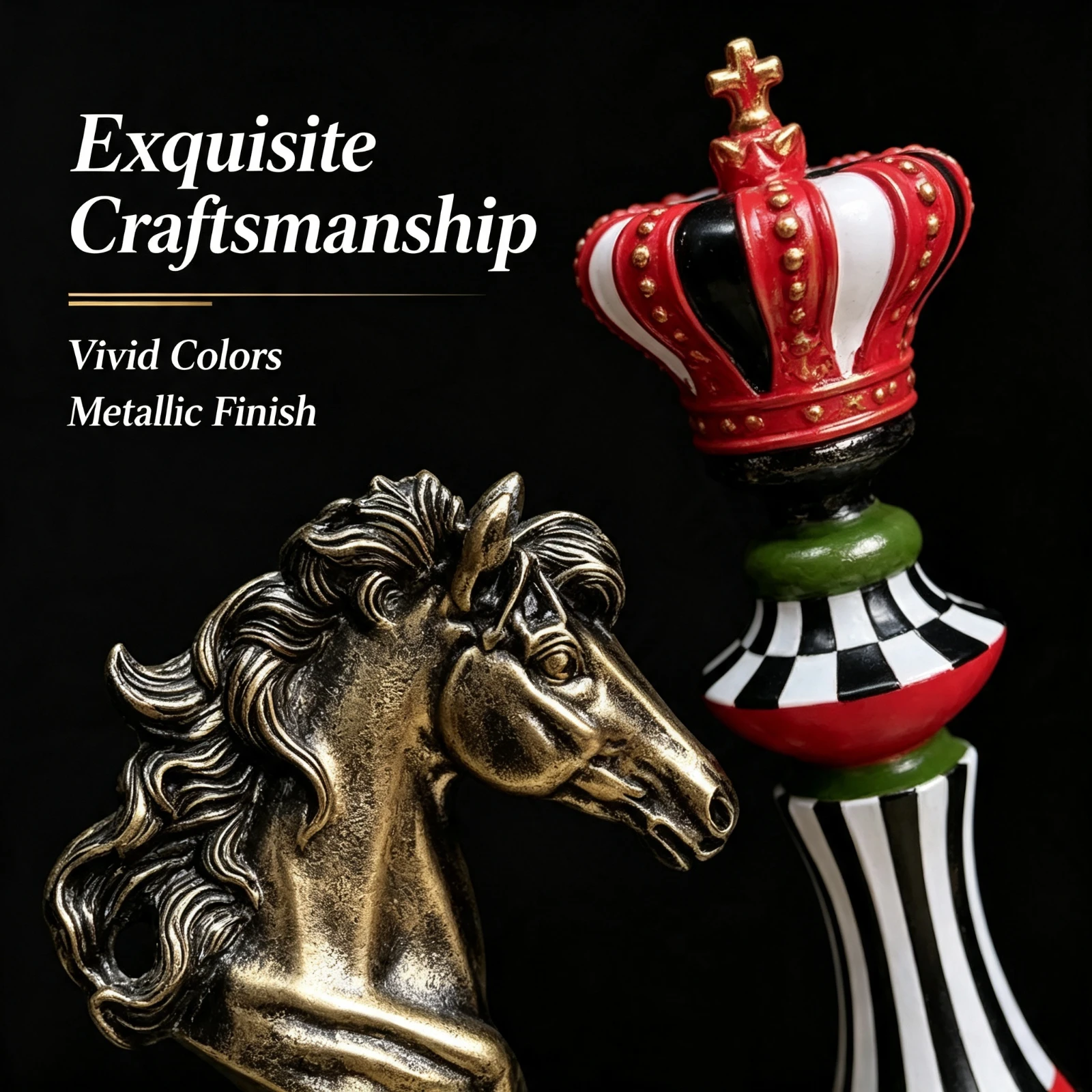 Large Resin Chess Piece Statue, Set King Queen Knight Decorative, Figurines For Home Living Room, TV Cabinet Desktop Ornament Gi