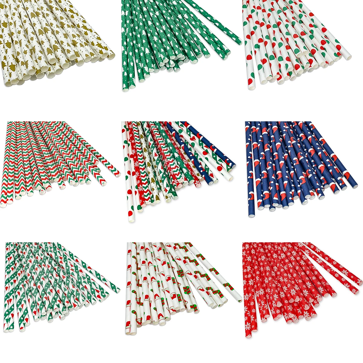 Christmas theme printed pattern disposable paper straw 25 pieces 6*197 mm, environmentally friendly soluble food grade paper str