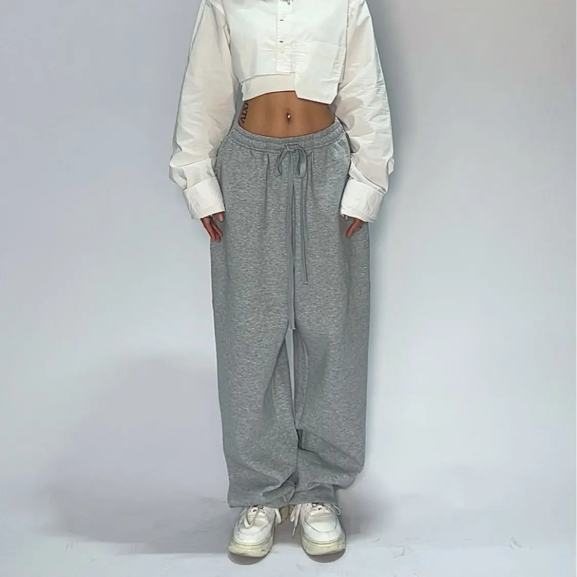 Y2K Gray Jogging Sweatpants Women Hippie Streetwear Oversized Sports Pants Loose Straight Wide Leg Trousers Korean Style