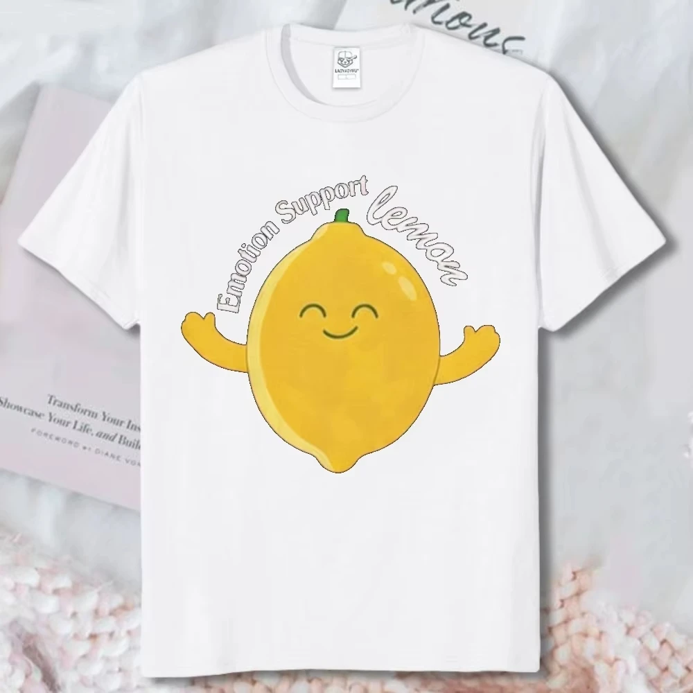 Emotion Support Lemon Graphic T-Shirt Kawaii Fruit Tee Cute Fruit Hug Hugging Men Women Streetwear Shirt Unisex Cotton Shirt