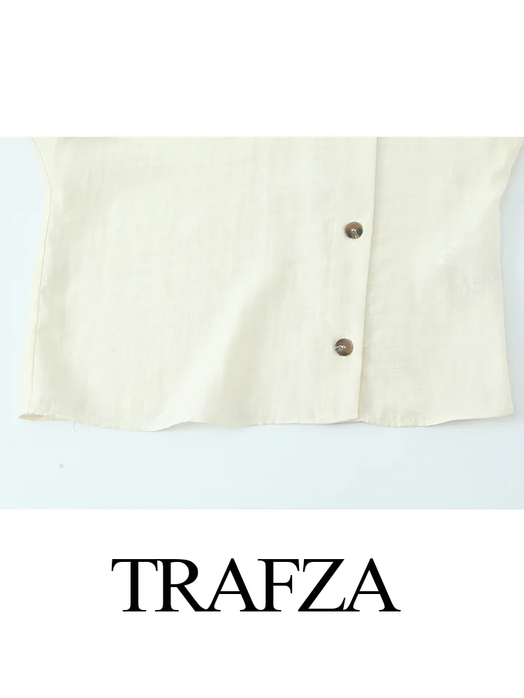 

TRAZFA Women's Fashion Breasted Decoration Short Sleeve Summer Top Female Loose High Street Half-high Collar Solid Top Mujer