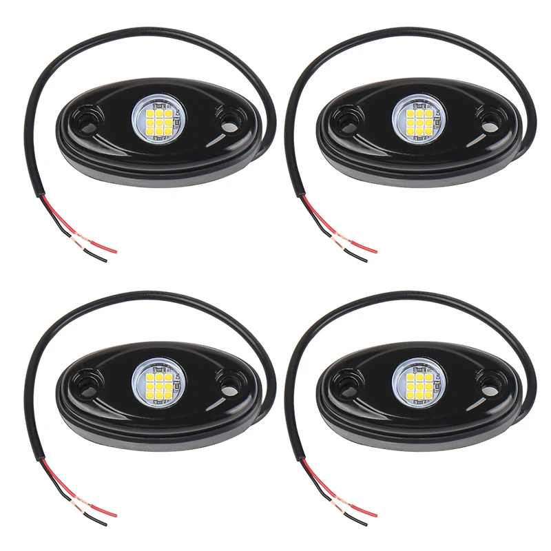 4Pcs 9LED Super Bright Rock Light Kit LED Waterproof LED Neon Underglow Light for Off Road Truck Boat White