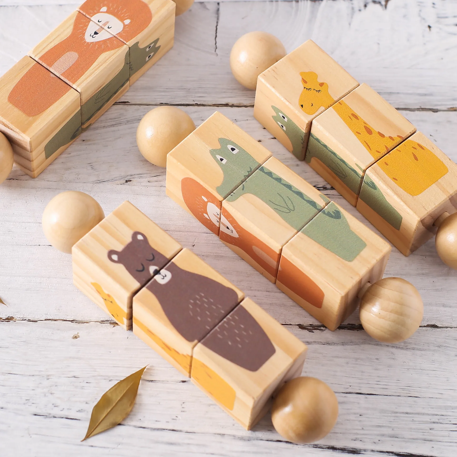 Nieuwe Baby Houten Roterende Mobiles Speelgoed Leuke Cartoon Giraffe Krokodil Dier Blok Rammelaar Puzzel Spel Kinderwagen Bijtring Speelgoed
