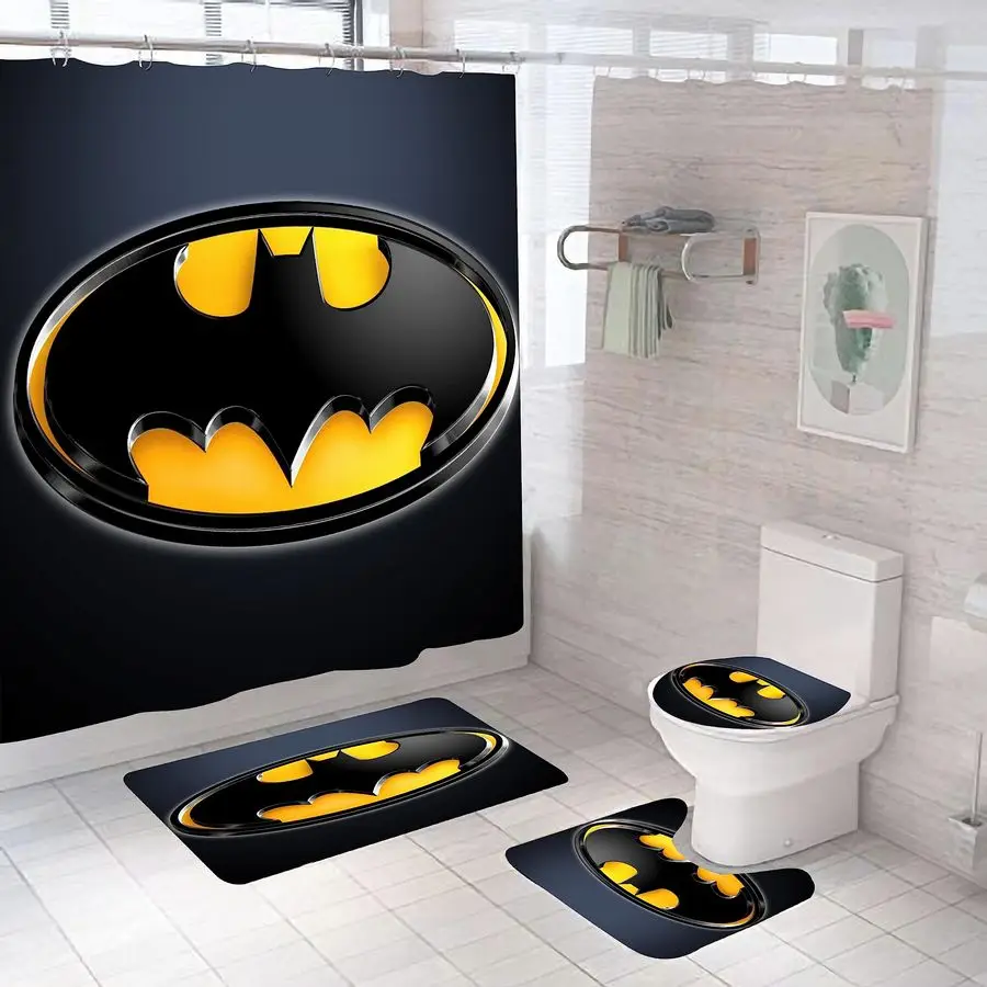

4 Pieces Set Shower Curtain, Toilet Lid Cover and Bath Mat, NonSlip Rugs, Durable and Waterproof, for Bathroom Decor Set, 72 x 7