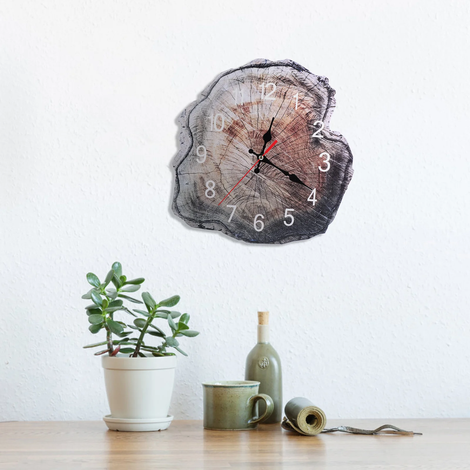 Quiet Annual Ring Wood Wall Hanging Clock Chic Design Home Clock Ornament Living Room Bedroom Decor Wood Wall Pendant