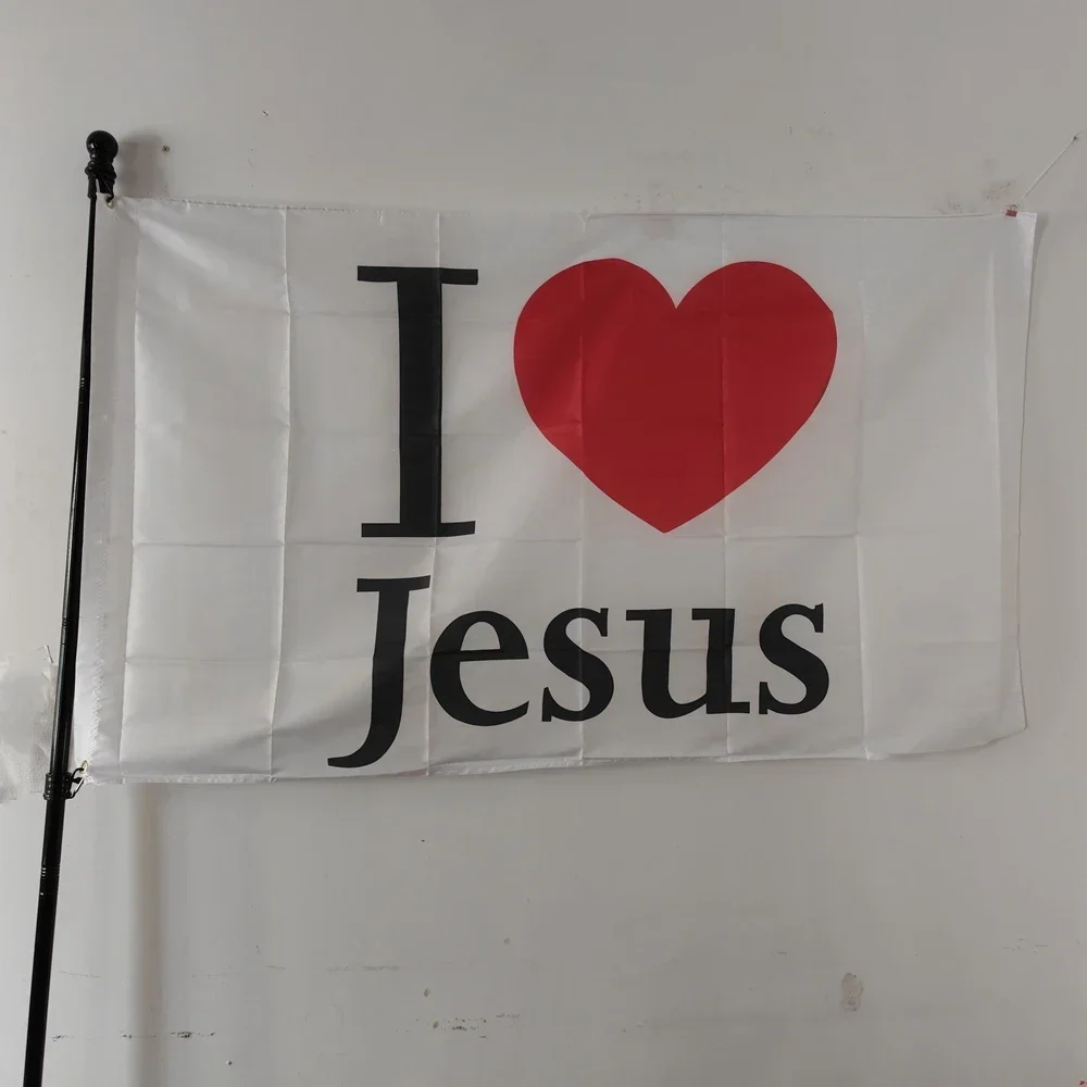 

90x150cm Polyester I Love Jesus Flag, 3x5 Ft - Premium Outdoor Banner for Decorating Your Home Yard Christian Faith