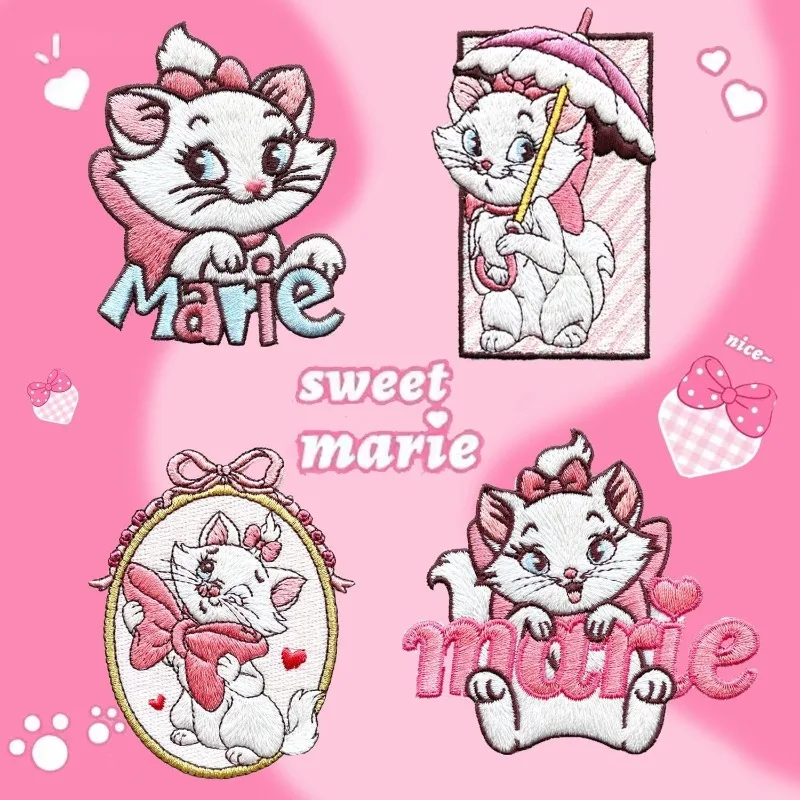 Disney Marie Cat Anime Cartoon Cute Embroidery Patch Creative Clothes Handbag Bag Self-Adhesive Paper Cloth Sticker Wholesale