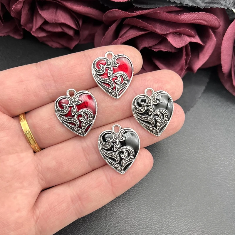 5pcs 20x24mm Blood Rose Heart-shaped Angel Pendant Heart Charms Gothic Pendants Jewelry Making Small DIY Handmade Accessories