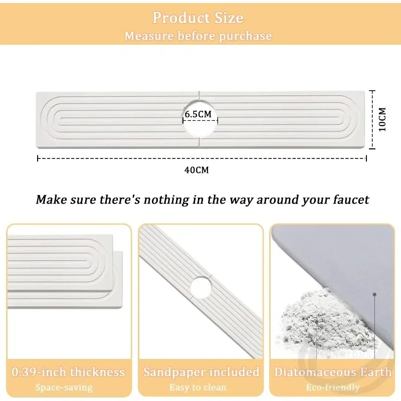 Коврик для кухонной раковины из диатомовой грязи, быстросохнущий водопоглощающий жесткий коврик для смесителя, раковина для ванной комнаты, защита от брызг для мытья рук