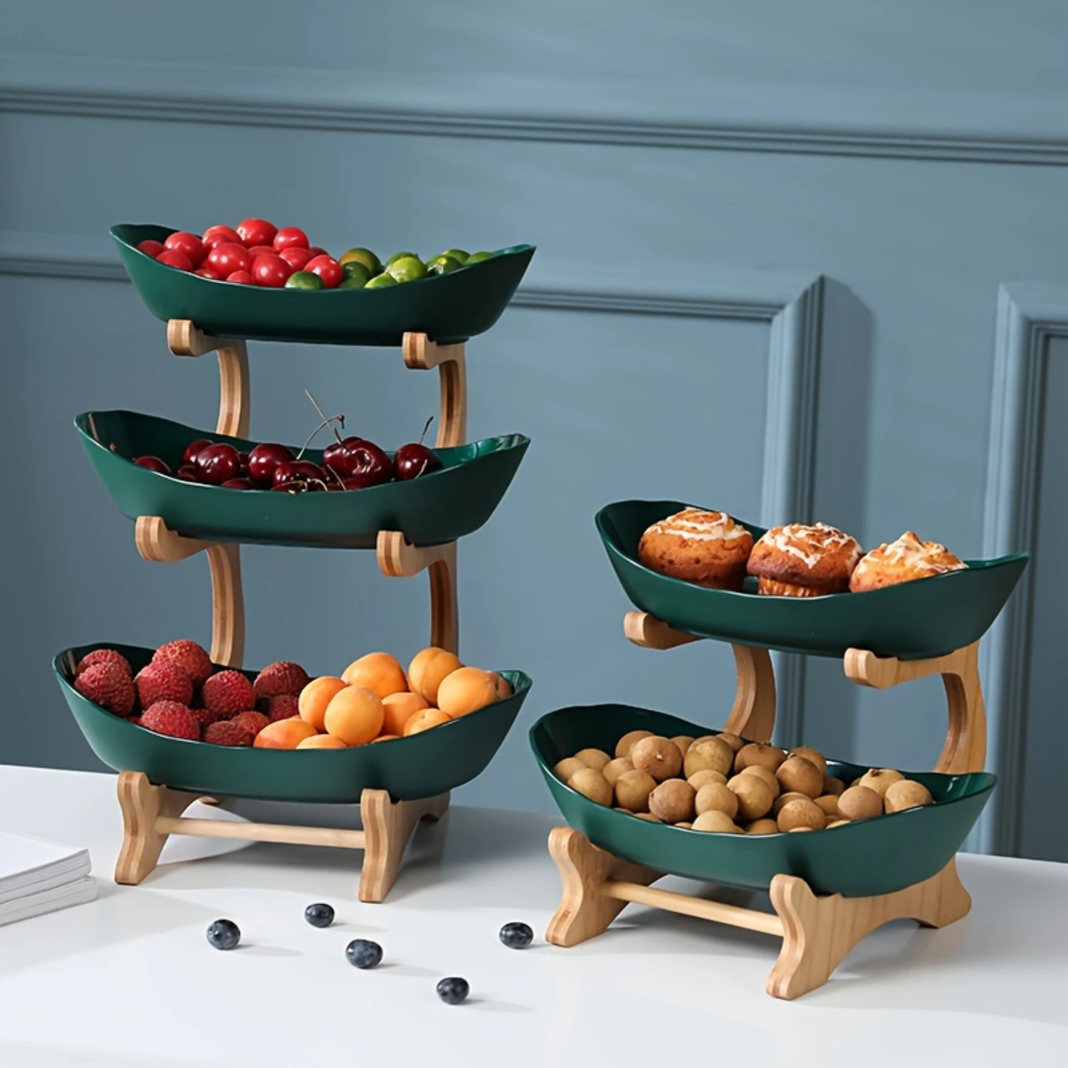 European-Style Multi-Tiered Fruit & Snack Stand - Modern Bamboo Display Rack For Living Room, Kitchen Decor
