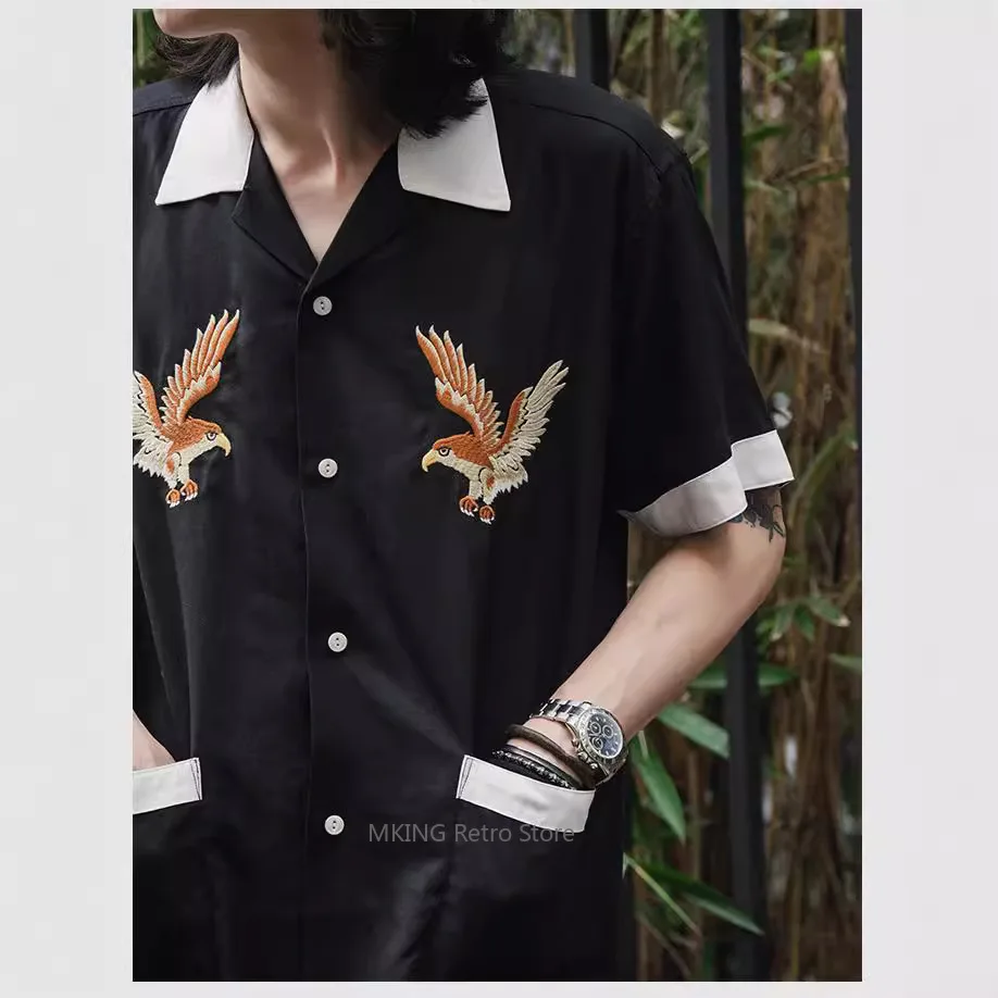 

Не в наличии винтажная рубашка с вышивкой Yokosuka Eagle, мужская повседневная рубашка Tencel с коротким рукавом