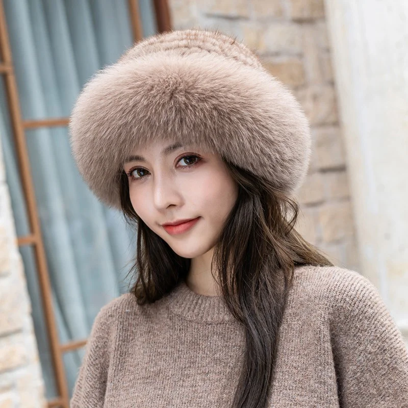 

New Women's Mink Hair Hat Casual Woven Fox Hair Top Hat Fashion Warm Fisherman Hat Winter Thickened Real Fur Outdoor Cowl