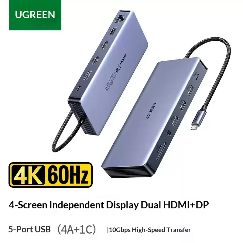 UGREEN CM681 Expansion Dock Laptop Docking Stations Four‑Screen Different‑Display, Dual Hdmi+Dp 10Gbps High‑Speed Transmission