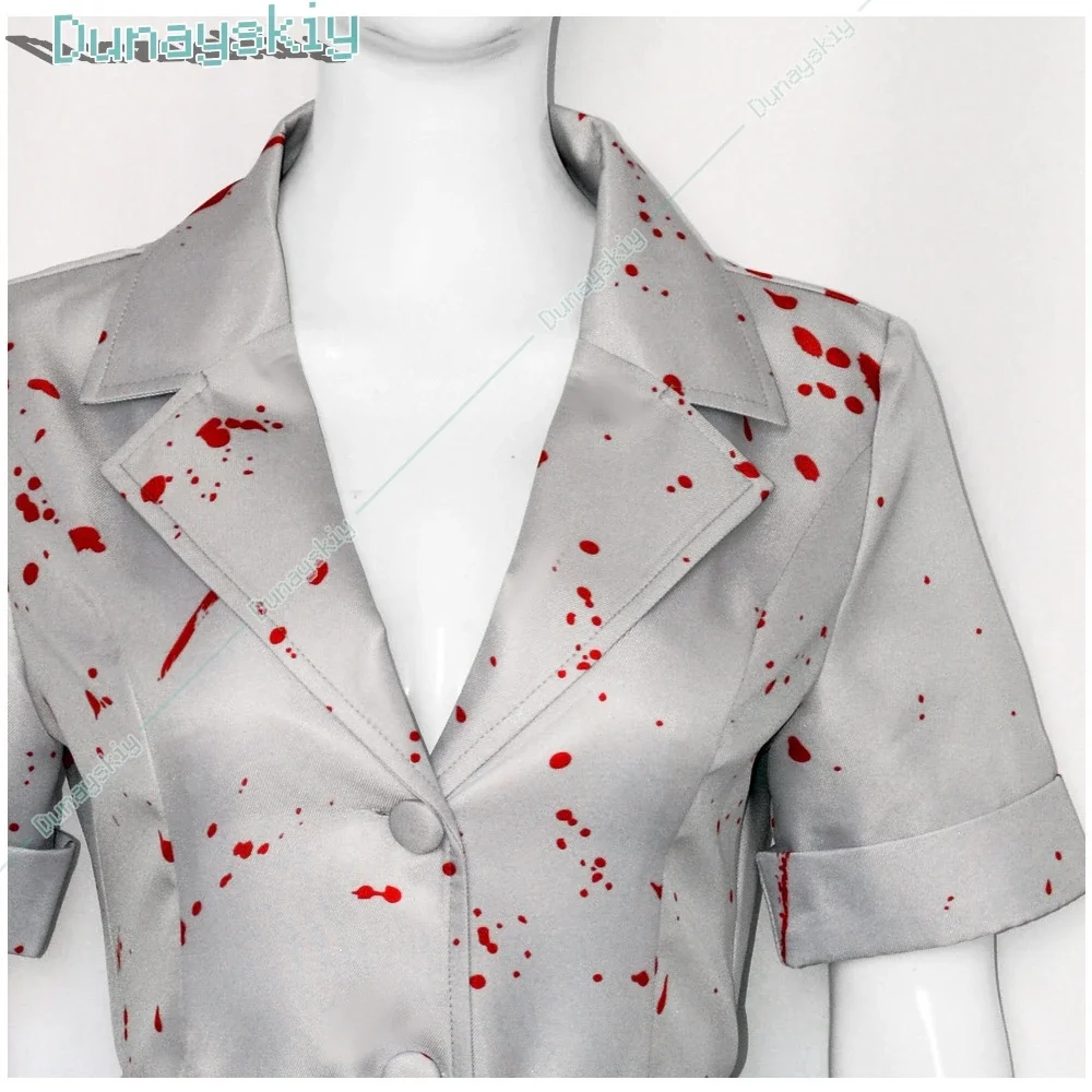Cosplayenfermeira cosplay uniforme anime silent hill 2 traje mancha de sangue vestido chapéu conjunto festa de halloween role play terror enfermeira outfit