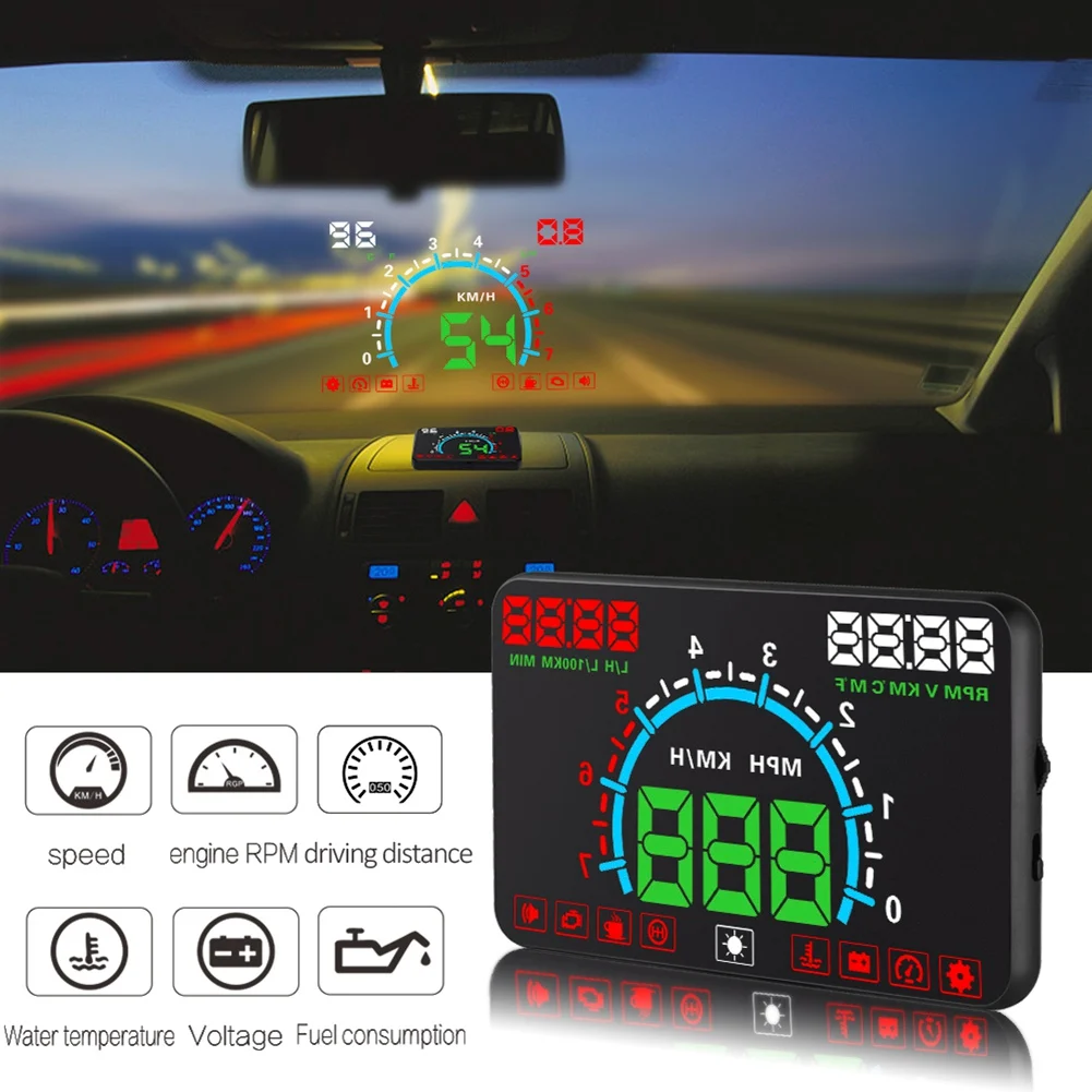 E350 Car HUD Head-Up Display OBD2 Digital Speedometer Windshield Projector Overspeed Alarm Water Temp RPM