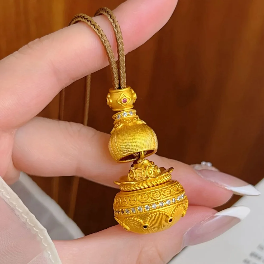 Drawing point drill Ruyi Fulu bag necklace can open the gourd cornuckle 9999gold