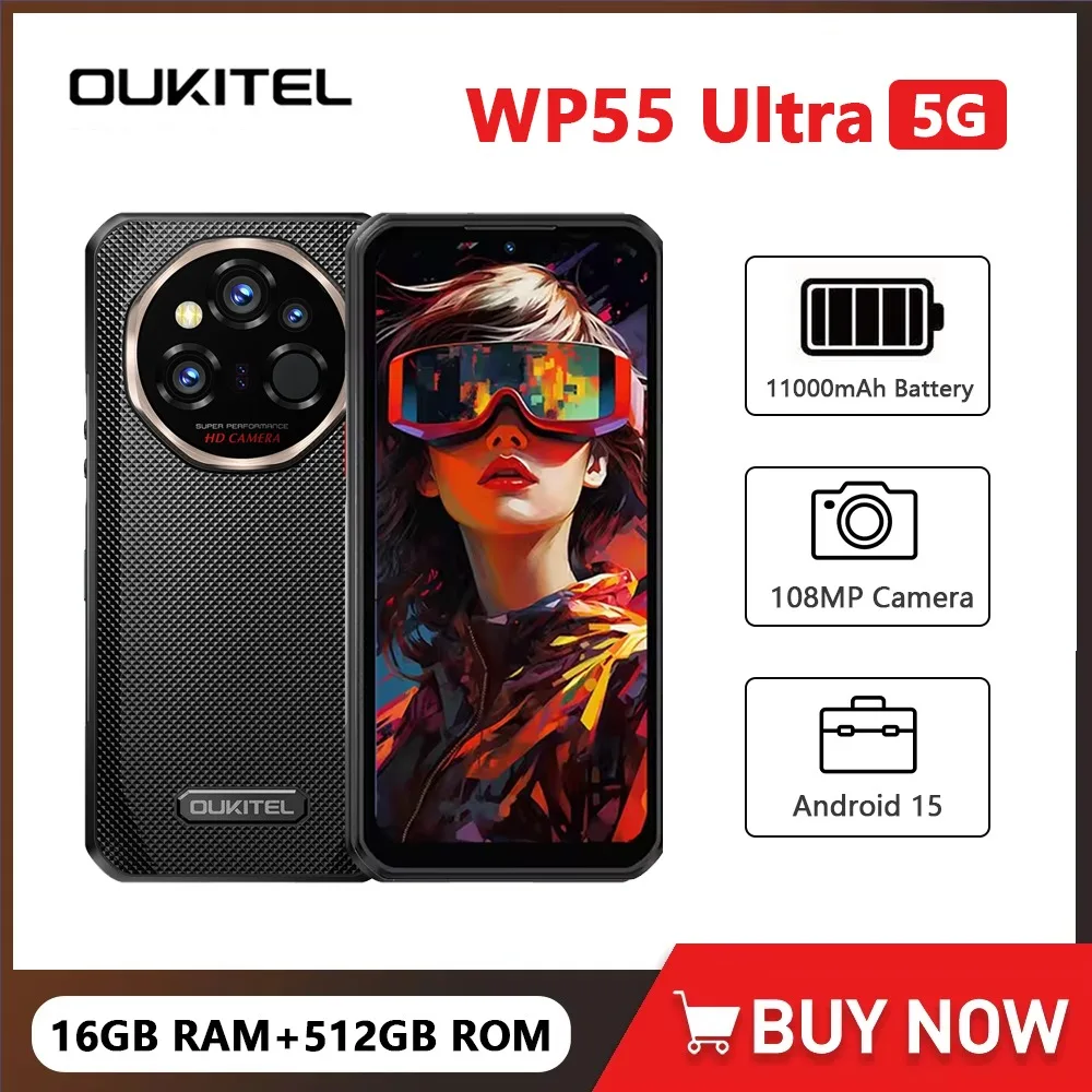 OUKITEL WP55 Ultra Rugged Smartphone Android 15 Thermal Imaging Mobile Phone 48GB+512GB 11000mAh 108MP 6.6Inch 5G Cellphone NFC