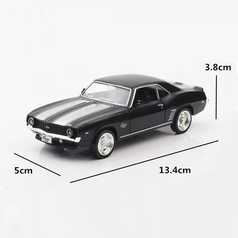 1:36 Chevrolet USA 1969 Camaro SS Vintage Matte Black Diecast Metal Car Model Toy For Collection Gift Kids A318