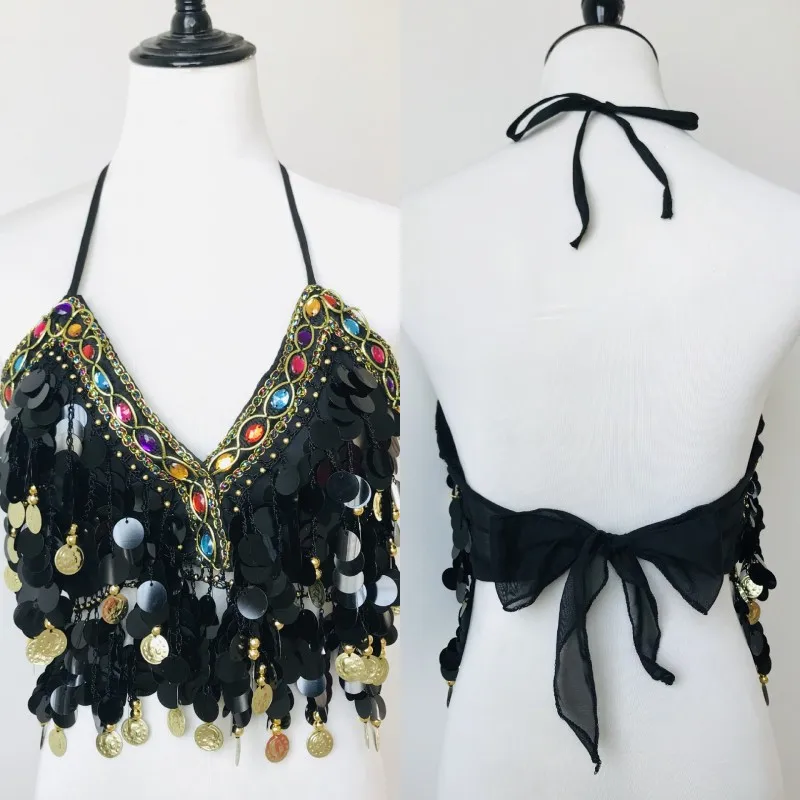 Top corto sin mangas con borlas y cuello Halter para danza latina, ropa de baile para escenario, espectáculo, fiesta, Club, sujetador con tirantes y espalda descubierta para verano