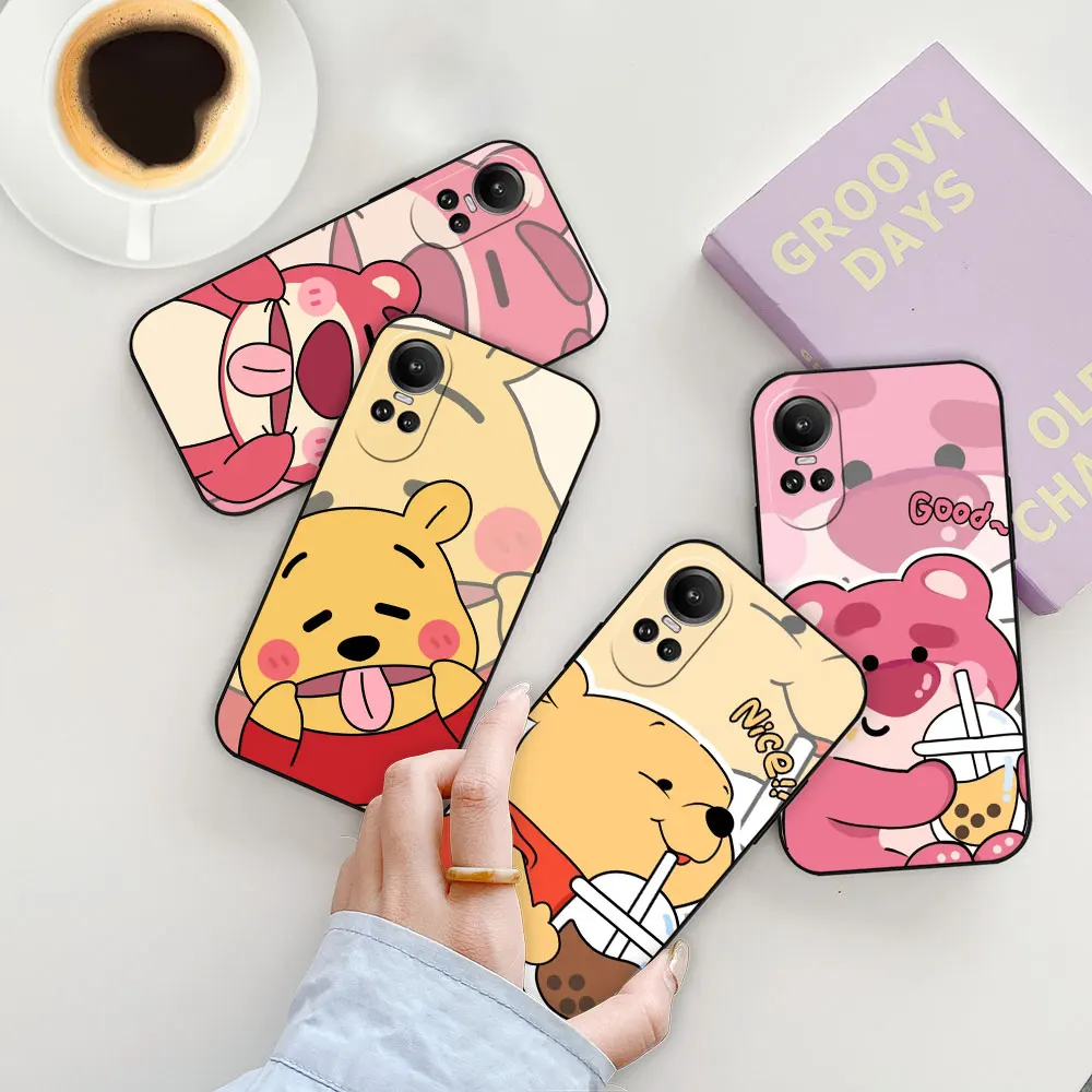 Disney Winnie The Pooh Lotso Bear Phone Case For OPPO Reno 11 11F 10 10X 8 8T 8Z 7 7Z 6 6Z 5 4 Pro Plus 4G 5G Black Soft Cover