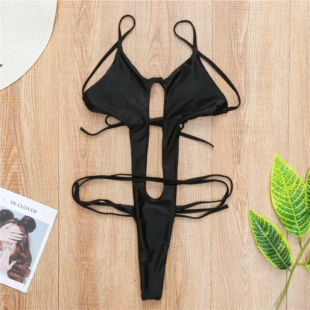 Maillot de bain une pièce à jambes hautes pour femmes, monokini extrême string dos nu, bikini amissié, tenue de plage pour les vacances au Brésil