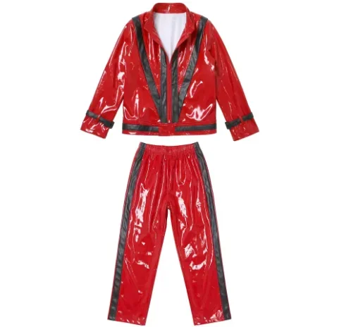 Michael Red Leather Jacket Pant Set Jackson Halloween Scary Night 80s Vintage Pop Singer Thriller Party Performance Costume - view 6