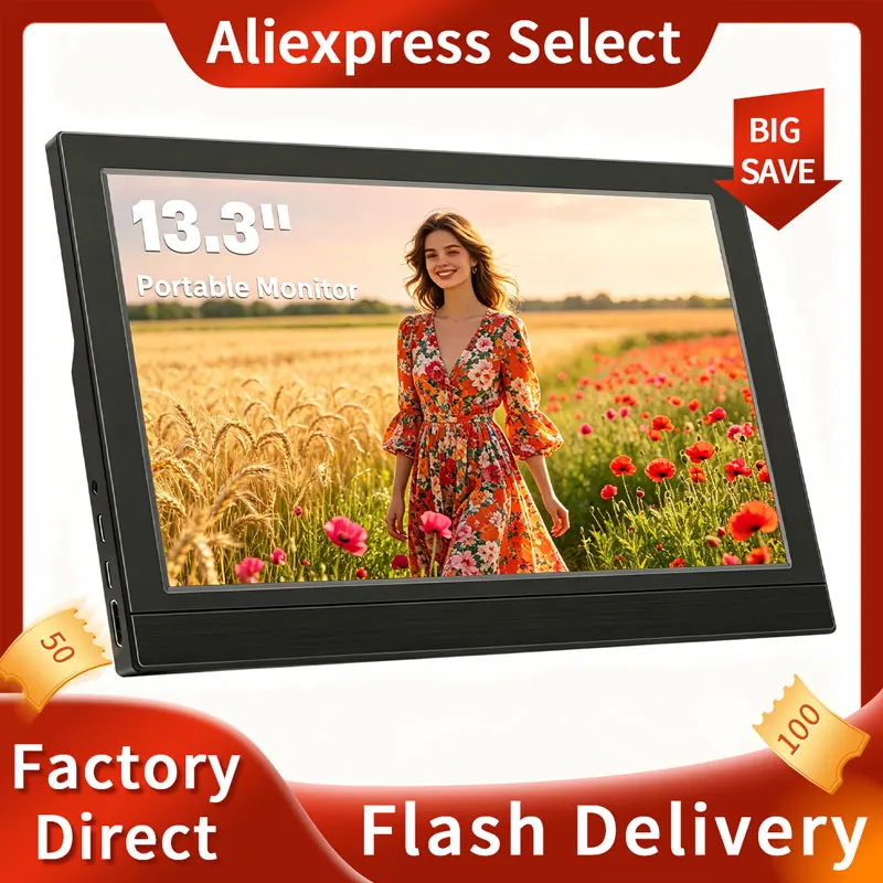 1920*1200 13.3-inch Portable Monitor Laptop XBox PS4 / TV Box Cell Phone PC Extension Mobile Laptop With Holder Stand