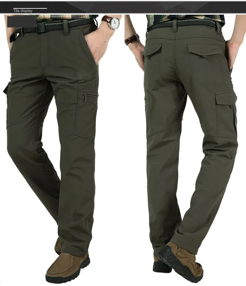 Winter Thick Pants Men Double Layer Fleece Cashmere Overalls High Quality Male Camouflage Trousers Warm Casual Cargo Pants